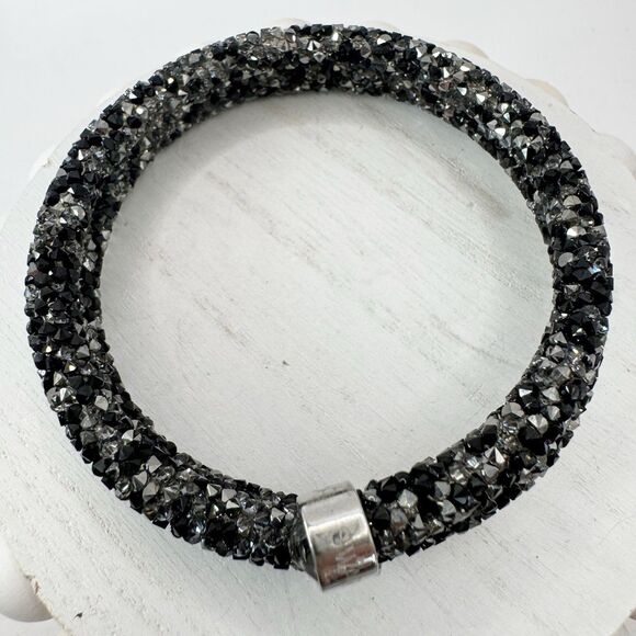 Swarovski Crystaldust Double Bangle Bracelet in black Memory Wire - Picture 13 of 16
